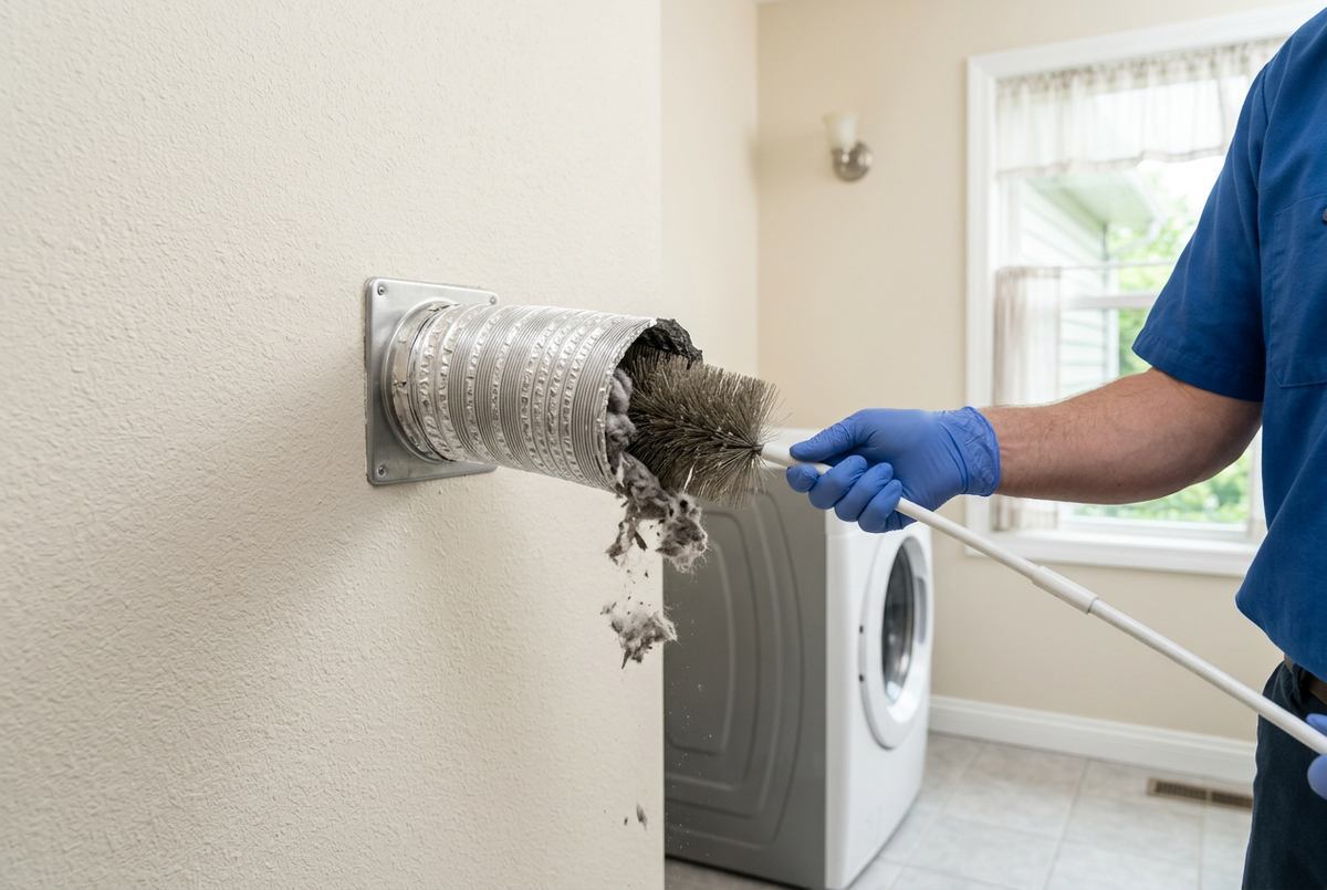 Dryer Vent Cleaning technician at work