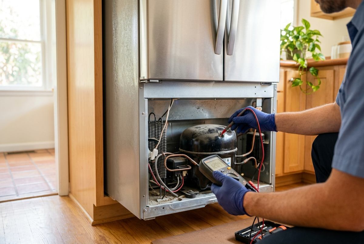 Refrigerator Repair technician at work